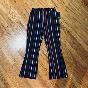 NWT Black stripe elastic high waist flare pants